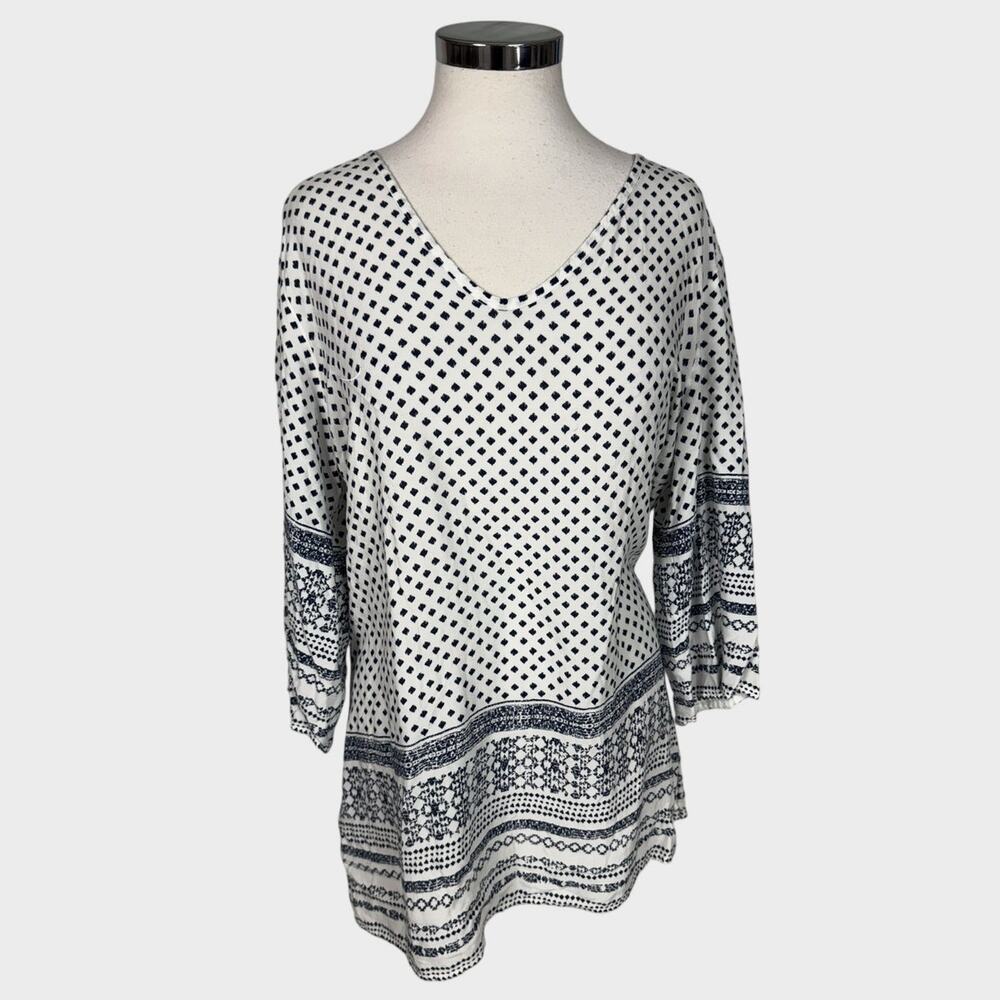 J. Valdi Large Swim Cover Up Navy Blue White Print 100% Rayon - Picture 2 of 10